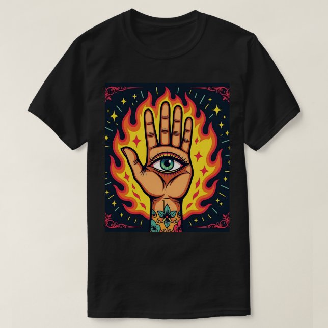 Flaming Third Eye Hand T Shirt (Design framsida)
