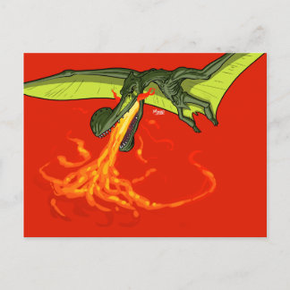 Flaming-throw Pterodactyl Dinosaur - Sean Moore Vykort