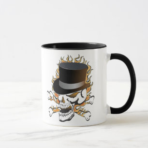 Flaming Top hat Skull Mugg