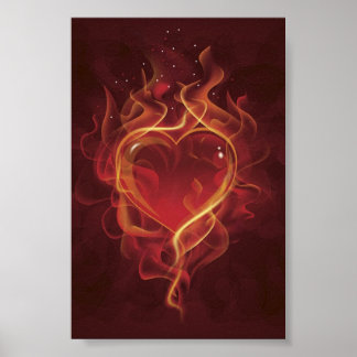 FlamingHjärtsbrand mörk röd kärlek ger hjärtform Poster