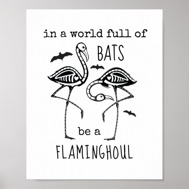 Flaminghoul Flamingo Fladdermöss Skeleton Hallowee Poster (Framsidan)