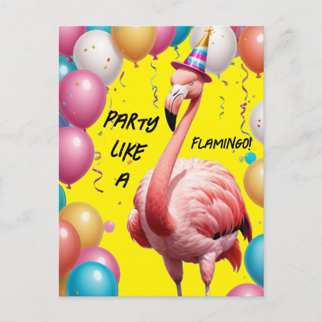 Flamingle & Feast – Rolig Flamingo Födelsedagsöver Vykort (Framsida)