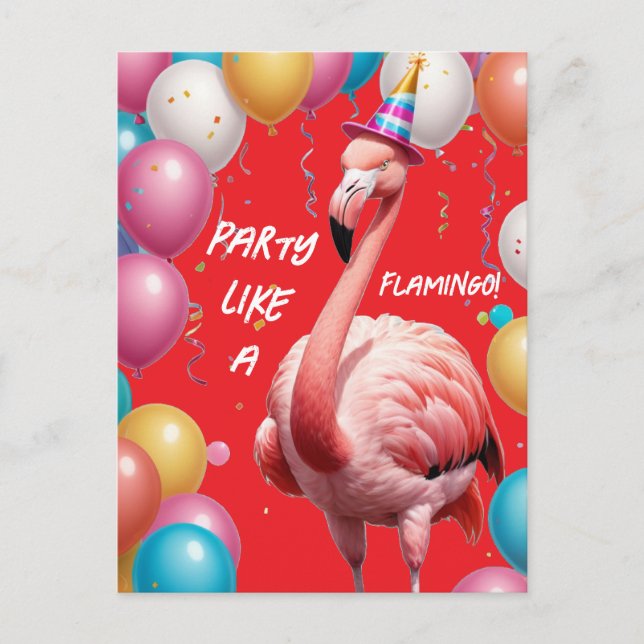 Flamingle & Feast – Rolig Flamingo Födelsedagsöver Vykort (Framsida)