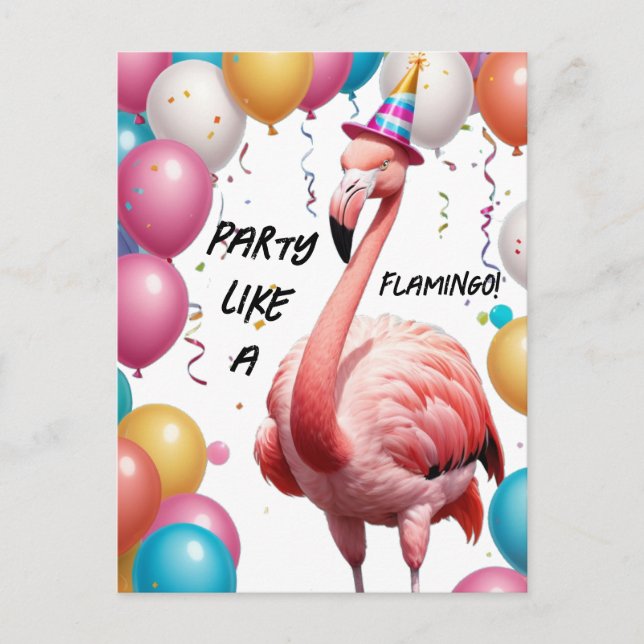 Flamingle & Feast – Rolig Flamingo Födelsedagsöver Vykort (Framsida)