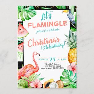 Flamingle Flicka Födelsedagsfest Rosa Flamingo Inbjudningar