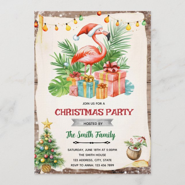 Flamingle Jingle Christmas in July Invitation Inbjudningar (Framsida)