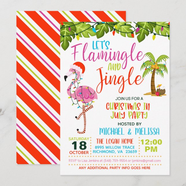 Flamingle & Jingle Jul i jul-inbjudan Inbjudningar (Fram/baksida)