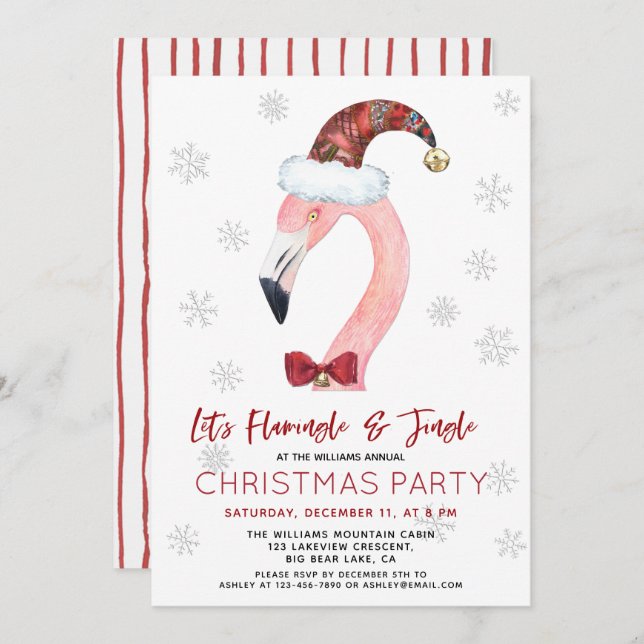 Flamingle & Jingle Santa Flamingo Jul Party Inbjudningar (Fram/baksida)