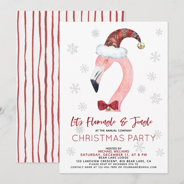 Flamingle & Jingle Santa Flamingo Jul Party Inbjudningar (Fram/baksida)
