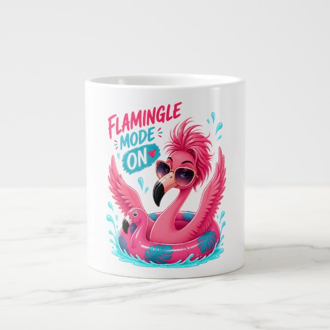 Flamingle-läge På Rosa Flamingo Pool Simma Sommar  Jumbo Mugg (Framsidan)