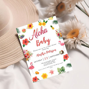 Flamingle Luau Blommigt Tropical Summer Baby Showe Inbjudningar