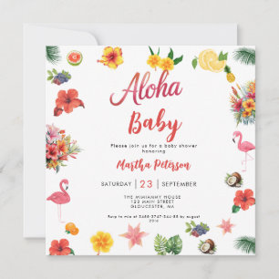 Flamingle Luau Blommigt Tropical Summer Baby Showe Inbjudningar