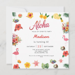 Flamingle Luau Blommigt Tropical Summer Birthday I Inbjudningar