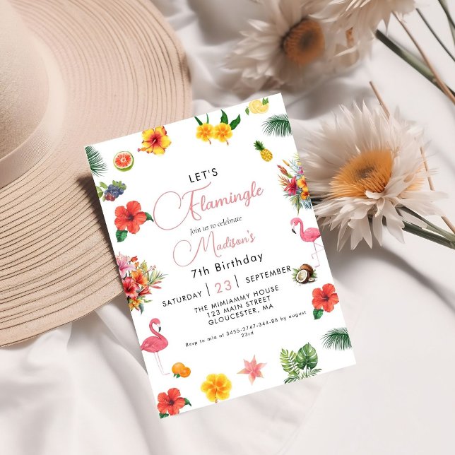 Flamingle Luau Blommigt Tropical Summer Birthday Inbjudningar (Skapare uppladdad)