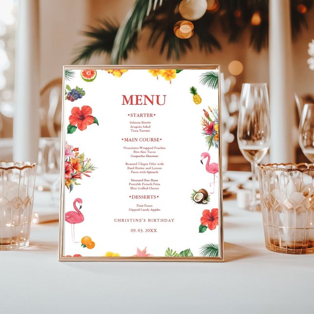 Flamingle Luau Blommigt Tropical Summer Birthday Poster (Skapare uppladdad)