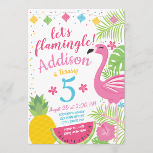 Flamingle Party Birthday bjudande Flamingo Bassäng Inbjudningar