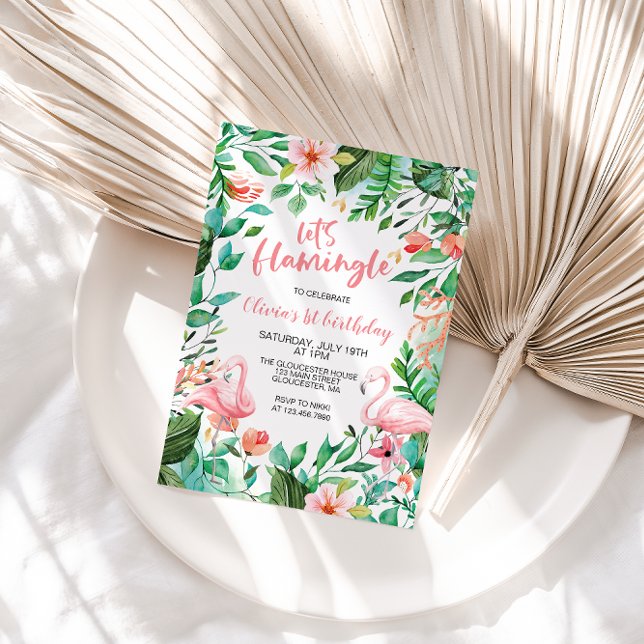 Flamingle Tropical First-födelseflamingo Invat Inbjudningar (Skapare uppladdad)