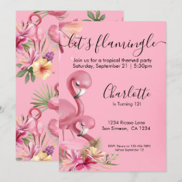 Flamingle Tropical Rosa Flamingo Birthday Inbjudningar