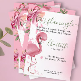 Flamingle Tropical Rosa Flamingo Birthday Inbjudningar