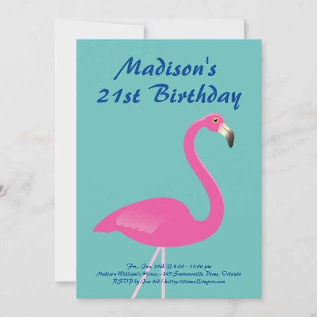 Flamingo 21:a födelsedagen Party Inbjudan - turkos (Framsida)