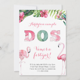Flamingo 2:a födelsedag inbjudningskort på spanska