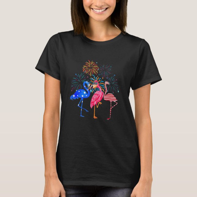 Flamingo 4:e juli amerikanska Flagga Flamingo Inde T Shirt (Framsida)