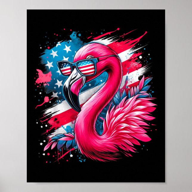 Flamingo 4:e juli amerikanska Flagga Patriotic Poster (Framsidan)