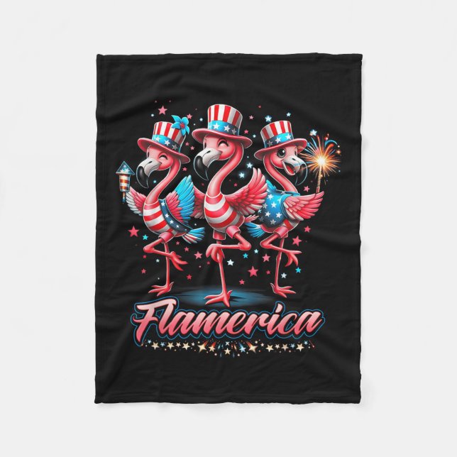 Flamingo 4:e juli Patriotic USA Independence Fl Fleecefilt (Framsidan)