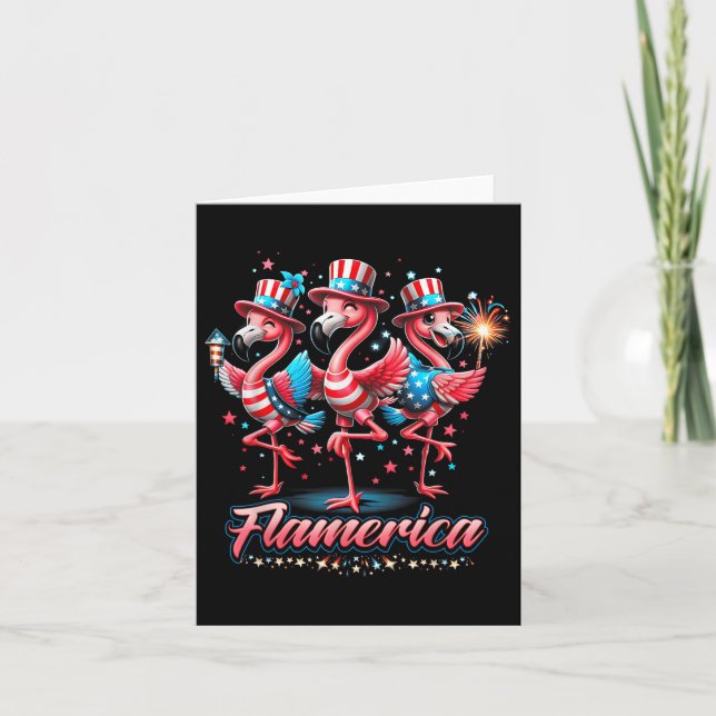 Flamingo 4:e juli Patriotic USA Independence Fl Kort (Framsida)