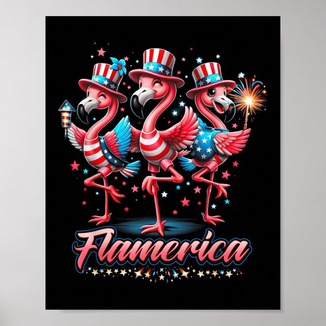 Flamingo 4:e juli Patriotic USA Independence Fl Poster (Framsidan)