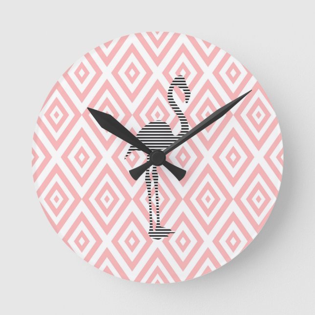 Flamingo - abstrakt geometriskt mönster - pink. rund klocka (Framsida)