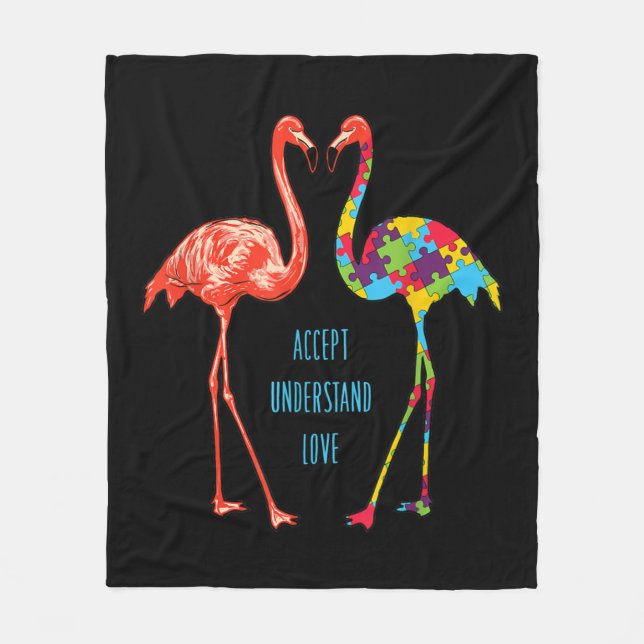 Flamingo | Acceptera Kärlek Autism Flamingo Fleecefilt (Framsidan)