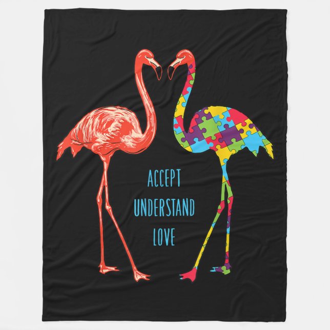 Flamingo | Acceptera Kärlek Autism Flamingo Fleecefilt (Framsidan)