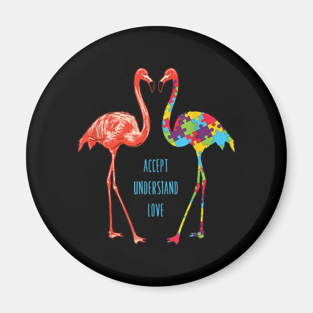 Flamingo | Acceptera Kärlek Autism Flamingo Magnet (Framsidan)