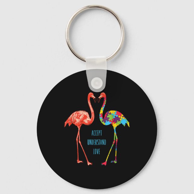 Flamingo | Acceptera Kärlek Autism Flamingo Nyckelring (Framsida)