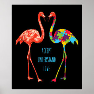 Flamingo Acceptera Kärlek Autism Flamingo Poster