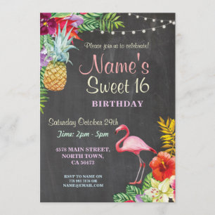 Flamingo Aloha Sweet 16:e Födelsedagsfesten Inbjud Inbjudningar