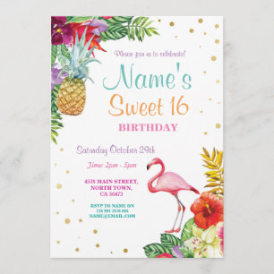 Flamingo Aloha Sweet 16 Födelsedagsfest Inbjudan