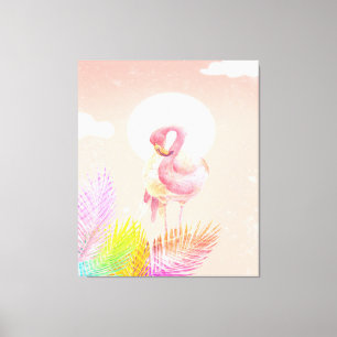 Flamingo Älskare Cute Flamingo Bird med Löv Canvastryck