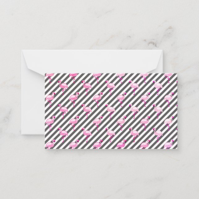 Flamingo Älskare Rosa Fågel Diagonala Ränder Anteckningskort (Framsida)