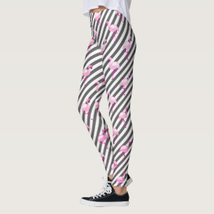 Flamingo Älskare Rosa Fågel Diagonala Ränder Leggings