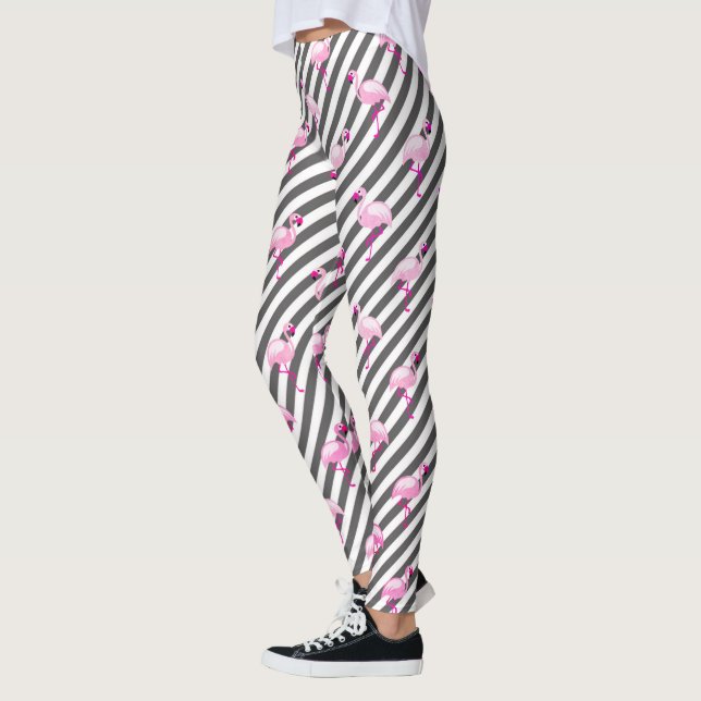 Flamingo Älskare Rosa Fågel Diagonala Ränder Leggings (Vänster)