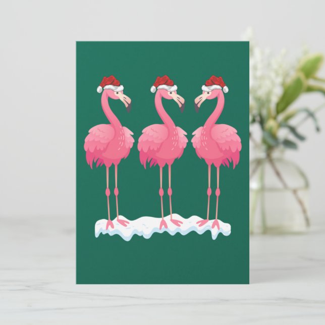 Flamingo Älskare Xmas Belysning Tomte Rosa Flaming Julkort (Stående Fram)