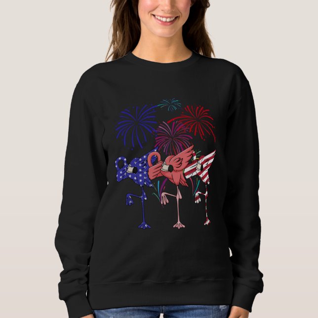 Flamingo American Flag Firework Independence Day T Shirt (Framsida)