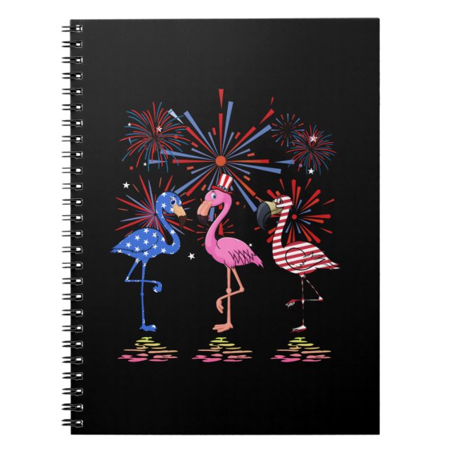 Flamingo American Flagga för 4 juli Anteckningsbok (Framsidan)