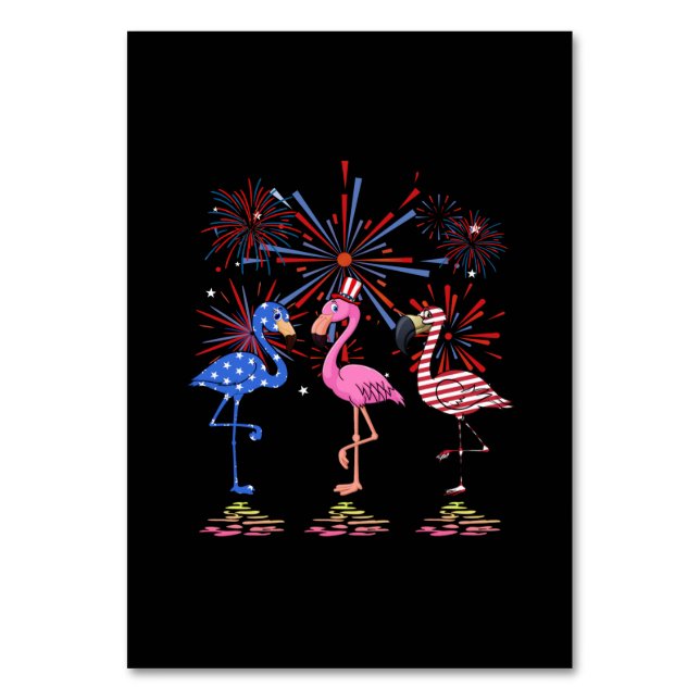 Flamingo American Flagga för 4 juli Bordsnummer (Framsidan)