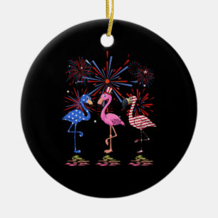 Flamingo American Flagga för 4 juli Julgransprydnad Keramik