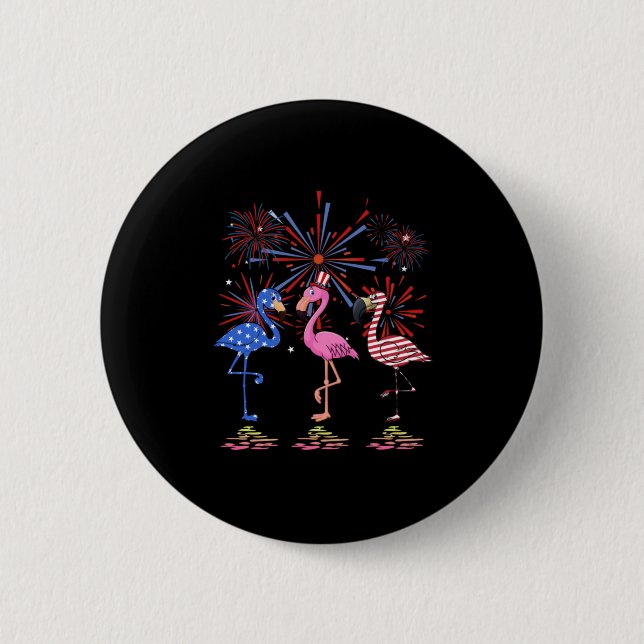 Flamingo American Flagga för 4 juli Knapp (Framsida)