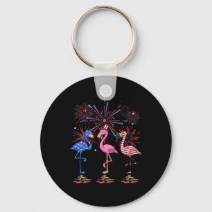 Flamingo American Flagga för 4 juli Nyckelring