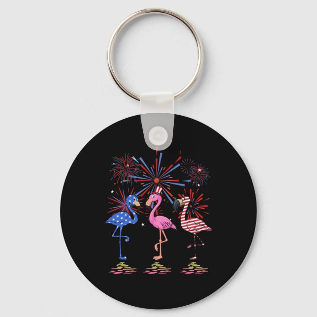 Flamingo American Flagga för 4 juli Nyckelring (Framsida)
